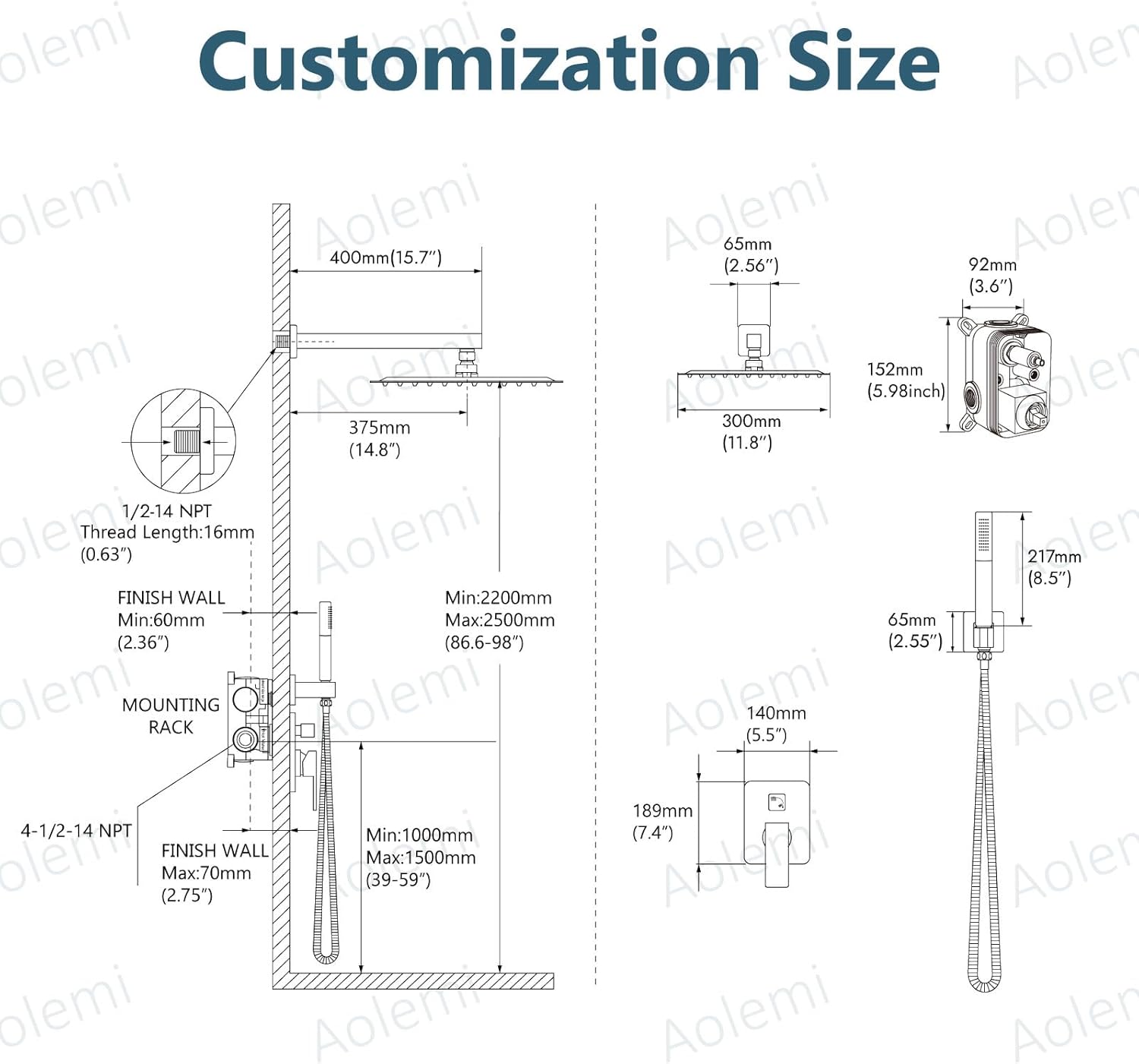 Aolemi Shower Faucet Set, High Pressure Shower System with 2-in-1 Handheld Sprayer, Wall Mount Fixture Combo with Rough-in Valve, 12 Inch Shower Head, Matte Black - Image 6