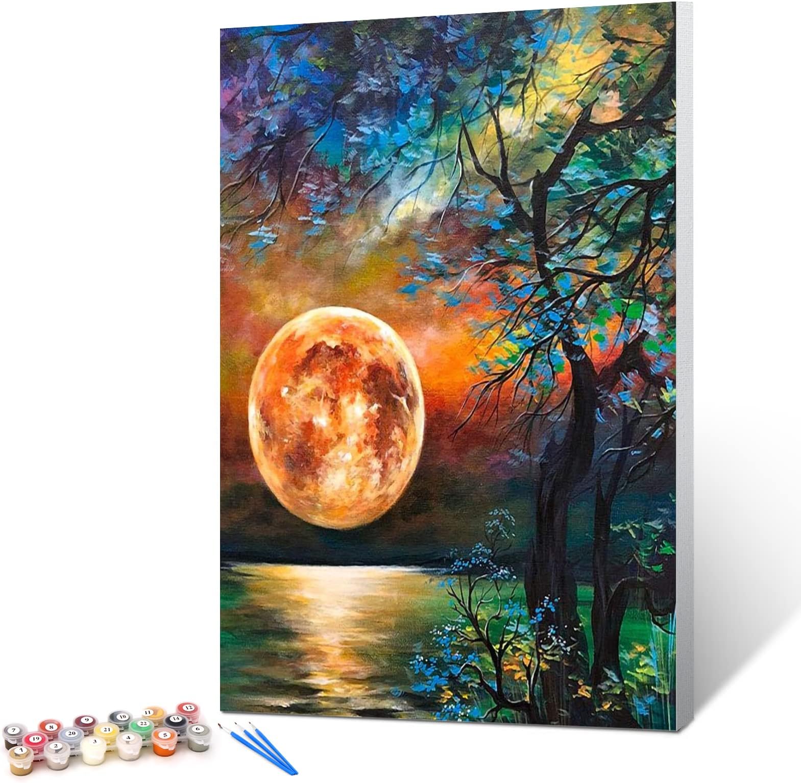 Ginkko Paint by Numbers for Adults Beginner & Kids Ages 8-12 Framed Canvas, Paint by Numbers Kits on Canvas Framed 12x16 inch, Paint by Numbers for Adults with Frame, Paint by Numbers Moon