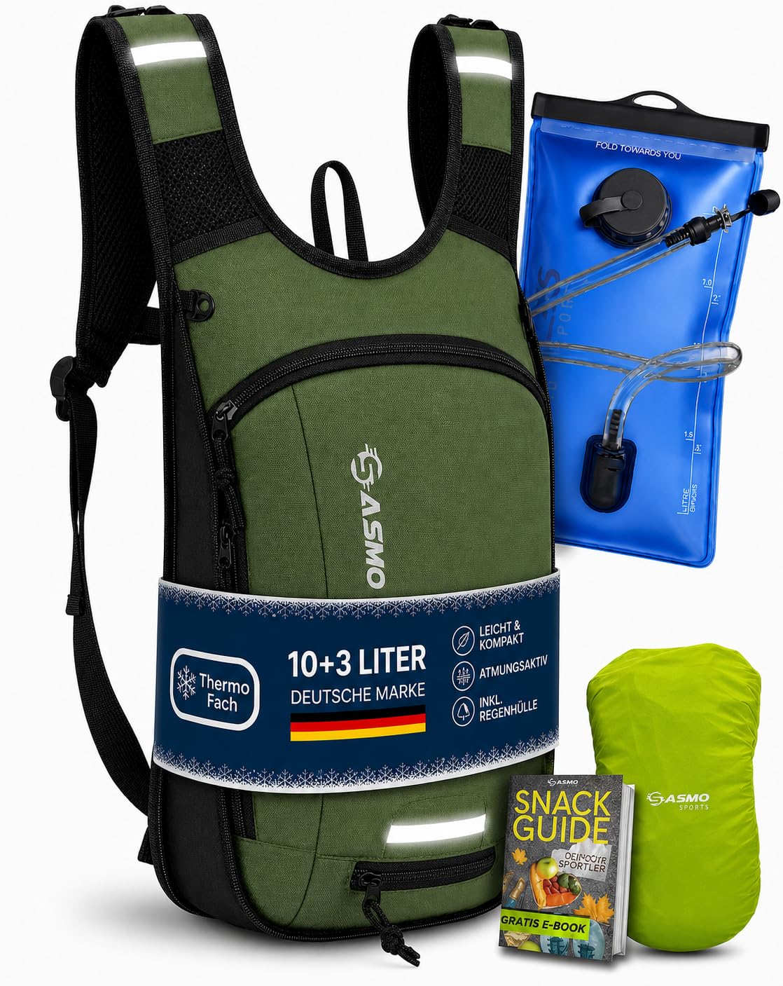 SASMO® Fahrradrucksack & Skirucksack 6L / 8L / 10+3L / 14+3L mit Thermofach, Helmnetz & Regenschutz | Ultraleicht - MTB Rucksack Herren & Damen | Kleiner Fahrradrucksack Herren & Damen
