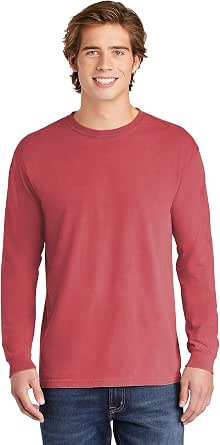 Comfort Colors Heavyweight Long Sleeve Tee - Garment Dyed, Neon Red Orange, Medium | 100% Ringspun Cotton - View #2