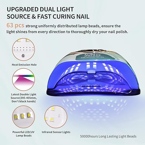 Miniatura 3 de Luz UV para Uñas 288W Lámpara de Uñas con 63 cuentas LED para esmalte de gel con pantalla LCD, sensor automático y 4 ajustes de temporizador,