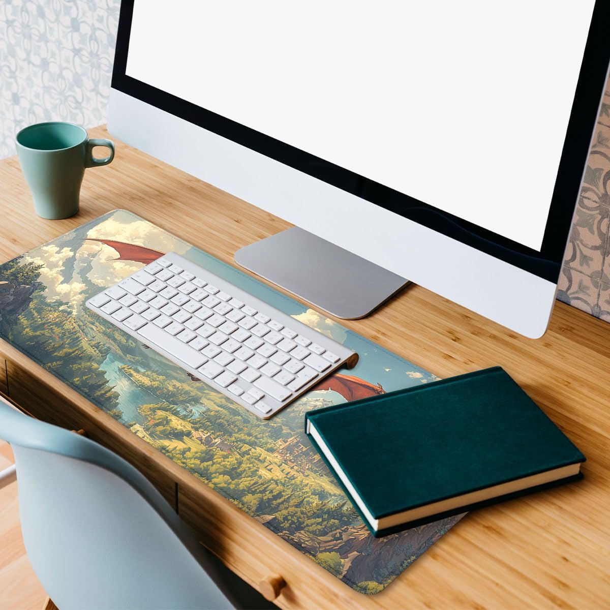 Dragons Gaming Mouse Pad Desk Pad Game Cards Mountains Forest River Village XL Mousepad Large Mousepad Extended Laptop Keyboard Mat Gaming Desk Pad Mouse Mat Office Computer Keyboard 31.5"x11.8" image 5