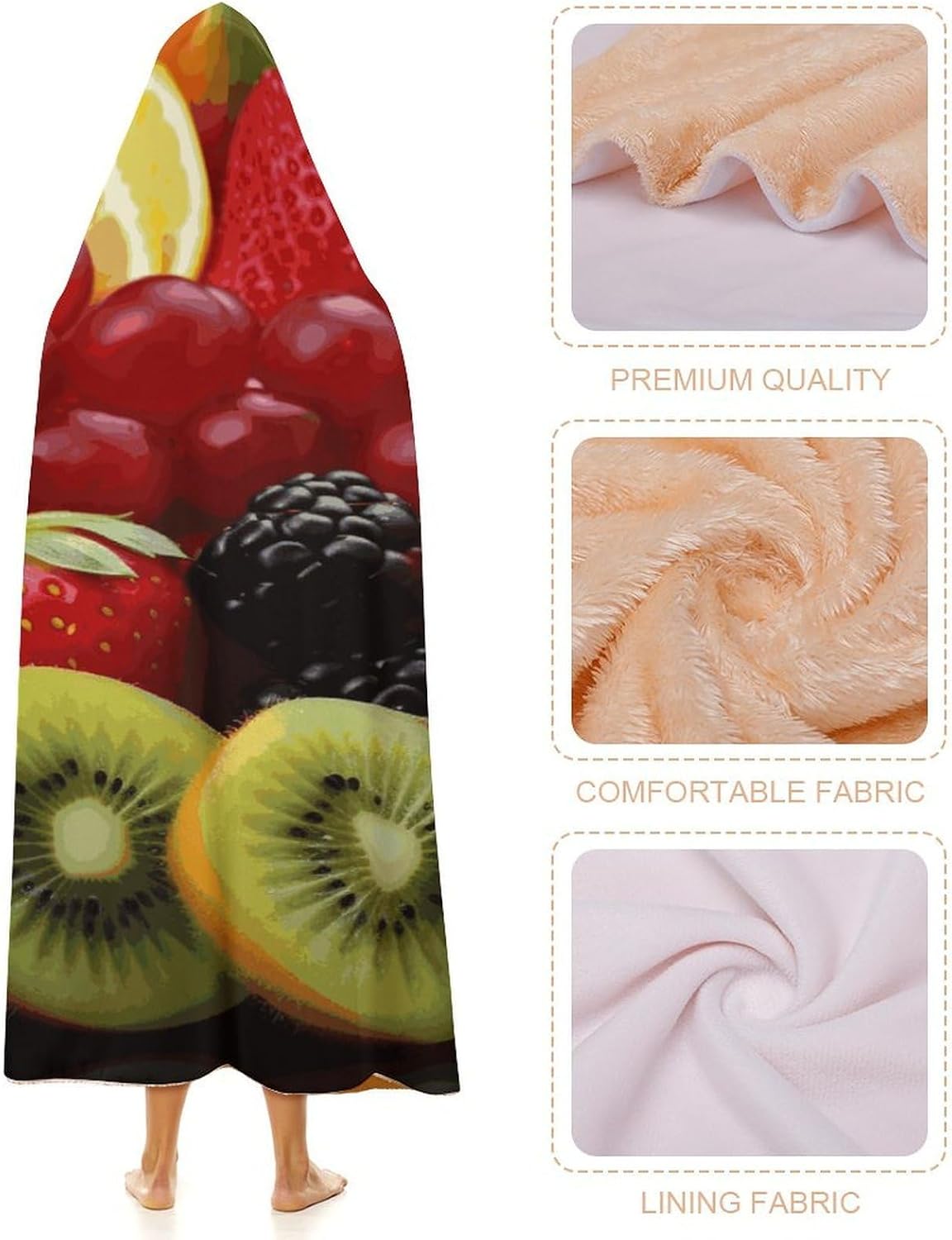 Fresh Fruit Hooded Blanket Cozy And Functional,Wearable Blanket Hoodie for Women Men,Blanket Poncho Presents60 x80