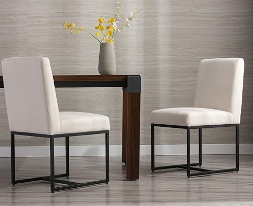 Miniatura 6 de Lei Yu Shunzhi - Juego de 2 sillas de comedor tapizadas con patas de marco de metal negro, modernas de mediados de siglo, laterales modernas, sin