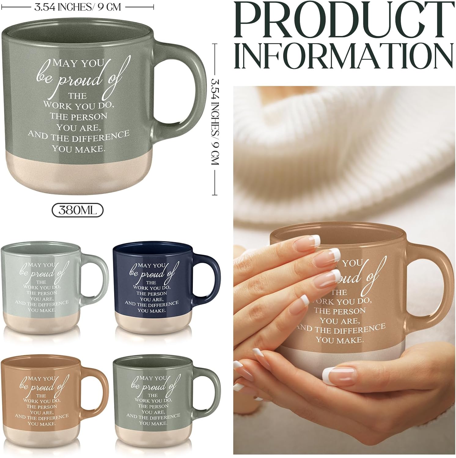 4 Pcs Employee Appreciation Gifts Bulk 12oz Inspirational Ceramic Coffee Mug Thank You Mug Gifts for Social Worker Coworker Staff Office Teacher(Boho Colors,Proud of) - Image 2