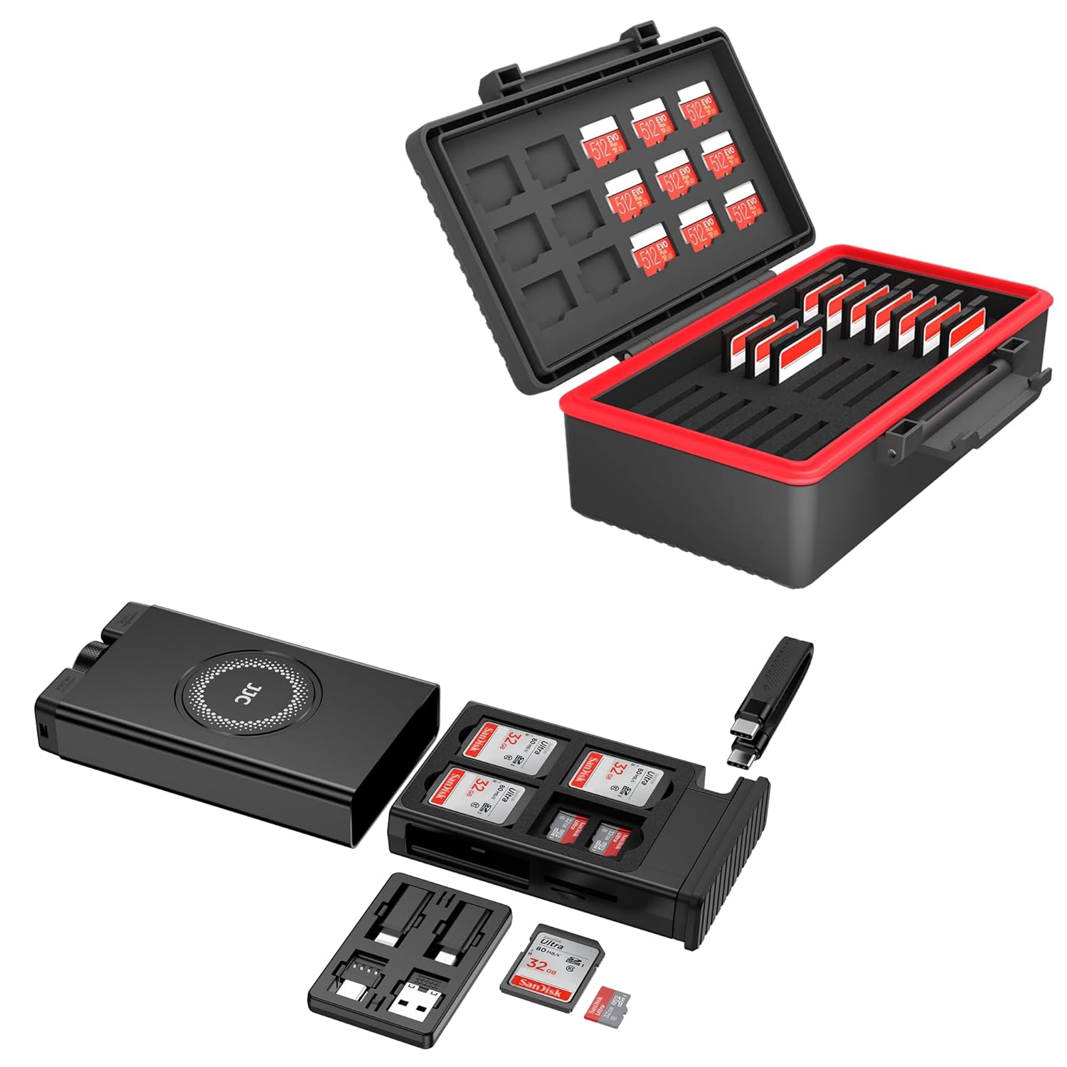 Kiorafoto Memory Card Case+ Cable Card: Memory Card Case with Cable Card with High-Speed SD Card Reader