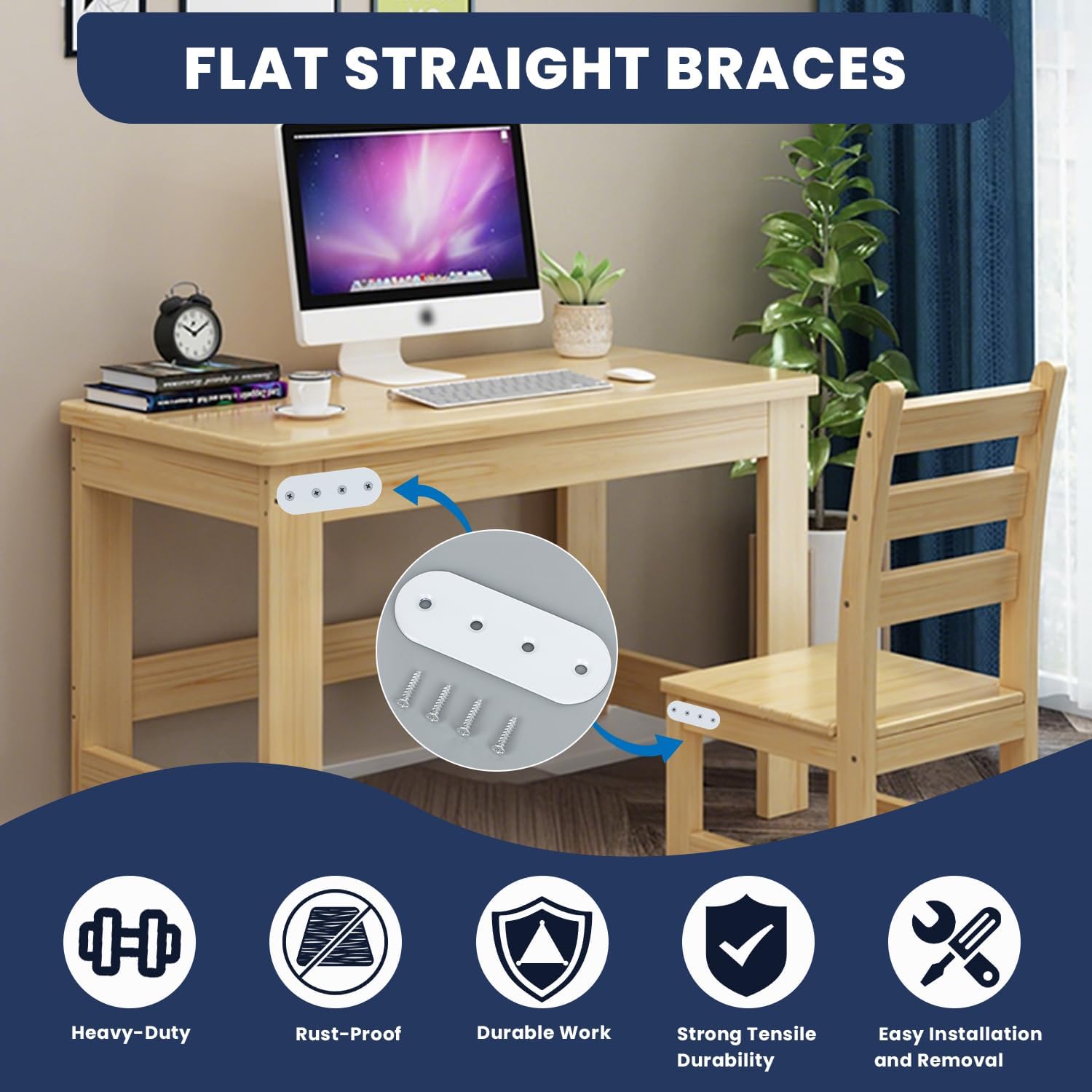 Alise 4 Pcs White Flat Mending Plates for Wood Furniture,100x38mm image 4