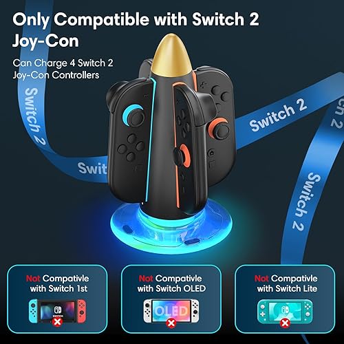 Miniatura 4 de Saitake Charging Dock for Nintendo Switch 2 Joy Con,Supports Dual-Side Charging,9 Light Modes Magnetic Controller Fast Charger Stand Station