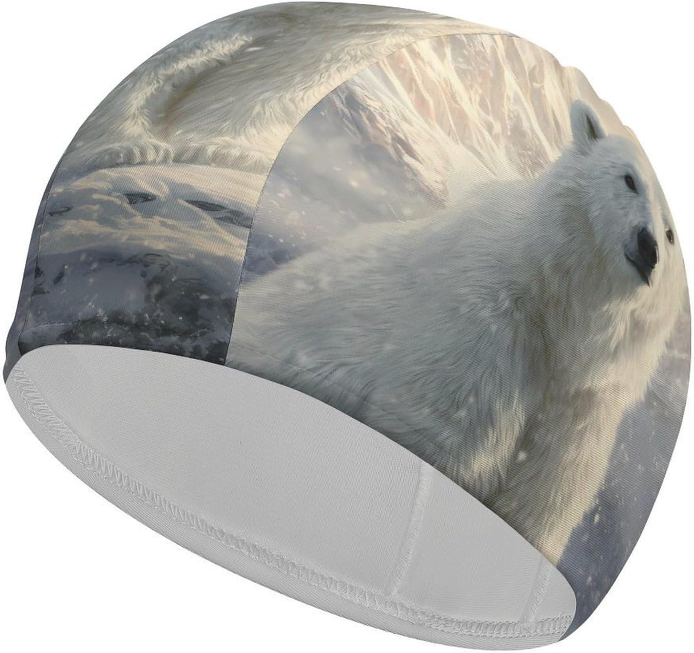 Bear in Winter Snowy Womens Swim Cap for Men Adult Swimming Hat Curly Short Medium Long Hair