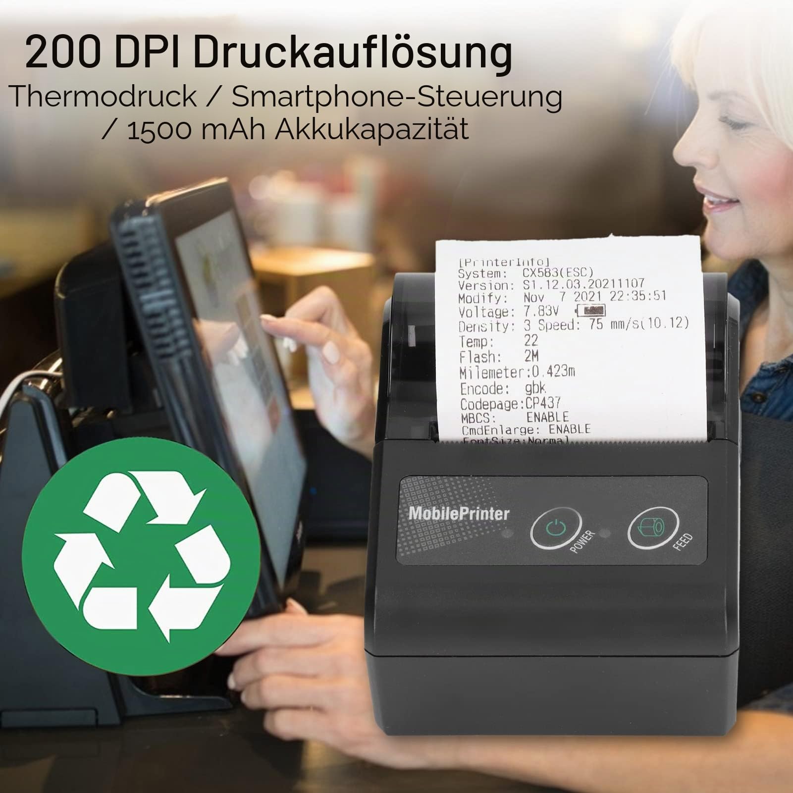 Bluetooth-Belegdrucker, 57 Mm Tragbarer Mobiler USB-POS-Drucker für Persönliche Rechnungen, Mobiler Thermodrucker mit 200 Dpi, Ledergürteldrucker, Unterstützt Telefon/Windows, für Kleine Unternehmen,