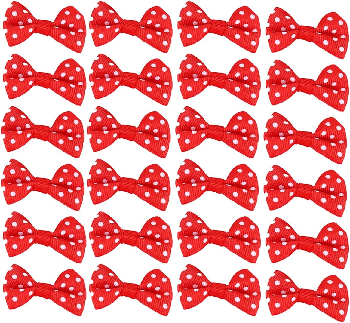Zhiheng100 Pack Polka Dot Ribbon Hair Clip Bow Ties Cute Mini Bow Knot for Pet Hairpin Ornaments Paper Clip Bookmark Gift Wrapping Party Favor Bag Xmas Decoration (Red)