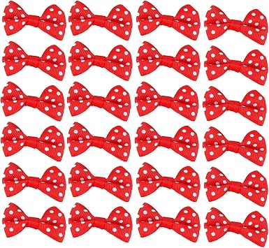 100 Pack Polka Dot Ribbon Bow Ties Cute Mini Bow Knot for Pet Hairpin Ornaments Paper Clip Bookmark Gift Wrapping Party Favor Bag Christmas Decoration Red