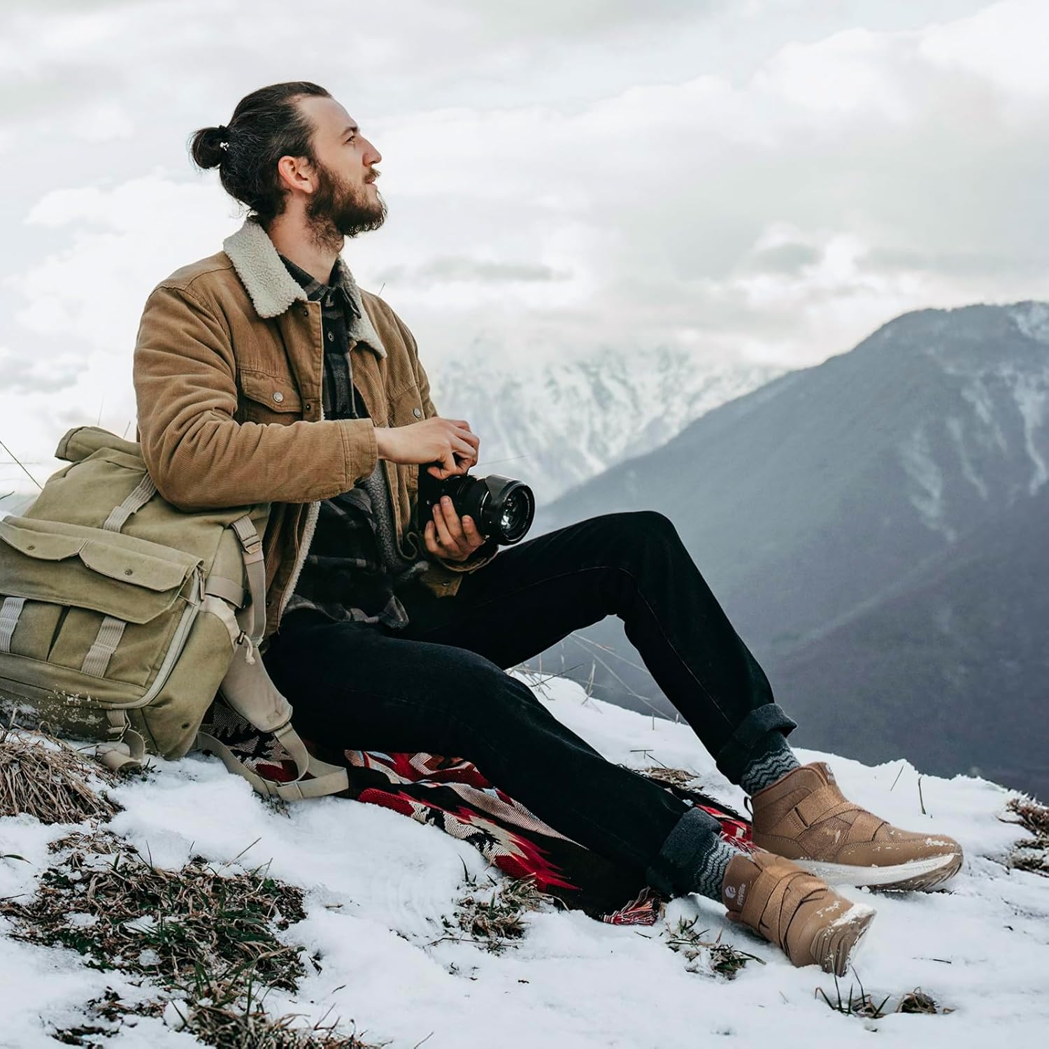 FitVille Mens Snow Boots Extra Wide Width Slip On Winter Boots Shoes Water Resistant Outdoor Warm Lined