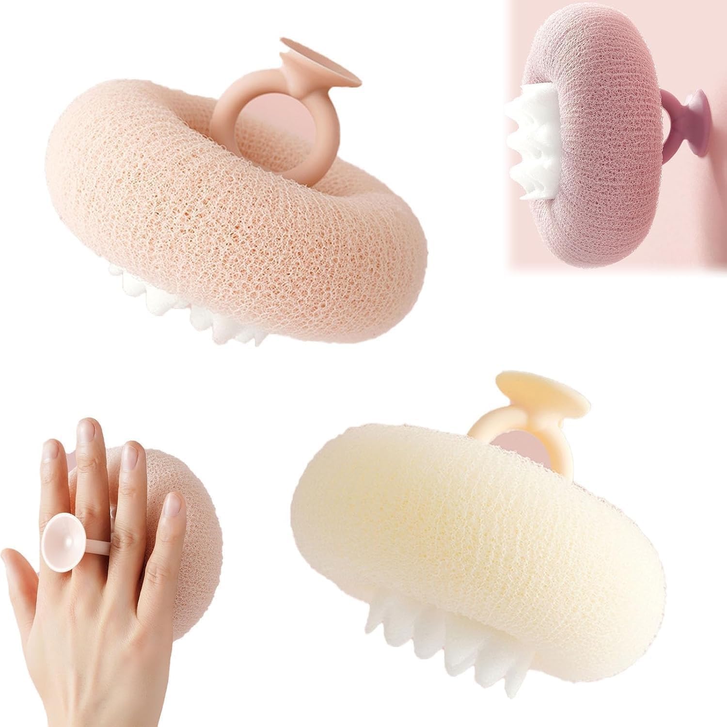 FSLXZPKJ Super Soft 2-in-1 Sunflower Bath Ball with Suction Cup - Exfoliating Shower Sponge for a Refreshing Clean (Purple & Green)