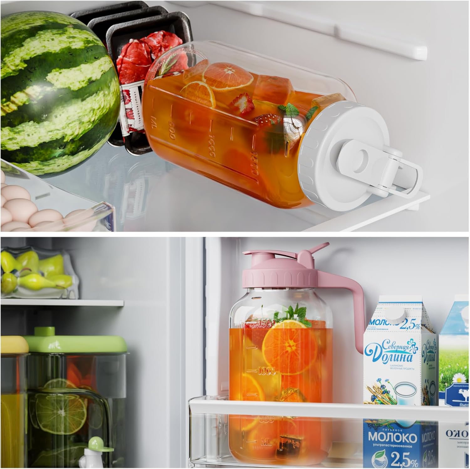 Glass Mason Jar Pitcher, 64 oz Wide Mouth Jug with Pour Spout Handle Lid for Cold Brew Coffee, Ice Beverage, Iced Juice, Lemonade, Sun Tea, Fruit Drinks Container(Pink) - Image 5