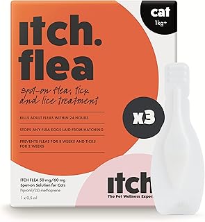 Itch | Flea & Tick Treatment Spot-On Solution for 1kg+ Cats | Kills Fleas, Lice, Ticks, Eggs and Larvae | With Fipronil and S-methoprene | 3 Pipettes