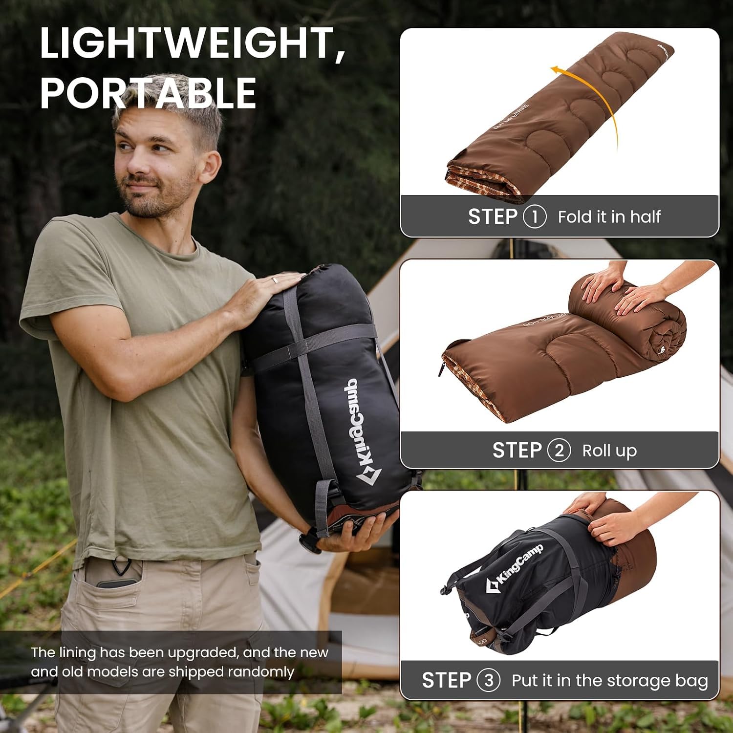 KingCamp - Saco de Dormir de Franela de algodón, Sacos de Dormir Grandes y Altos para Adultos, Clima frío, Cremallera Juntos para Saco de Dormir 2P para 3 Estaciones, Ligero, Resistente al Agua, para