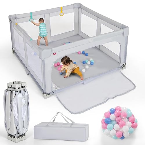Costzon Foldable Playpen for Babies, 59''x59'' Portable Baby Play Pen