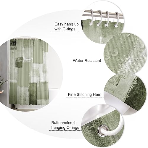 Miniatura 5 de Sage Green Geometric Shower Curtain, Modern Abstract Smear Street Art Waterproof Washable Boho Funny Cute Shower Curtains Set for Bathroom Farmhouse