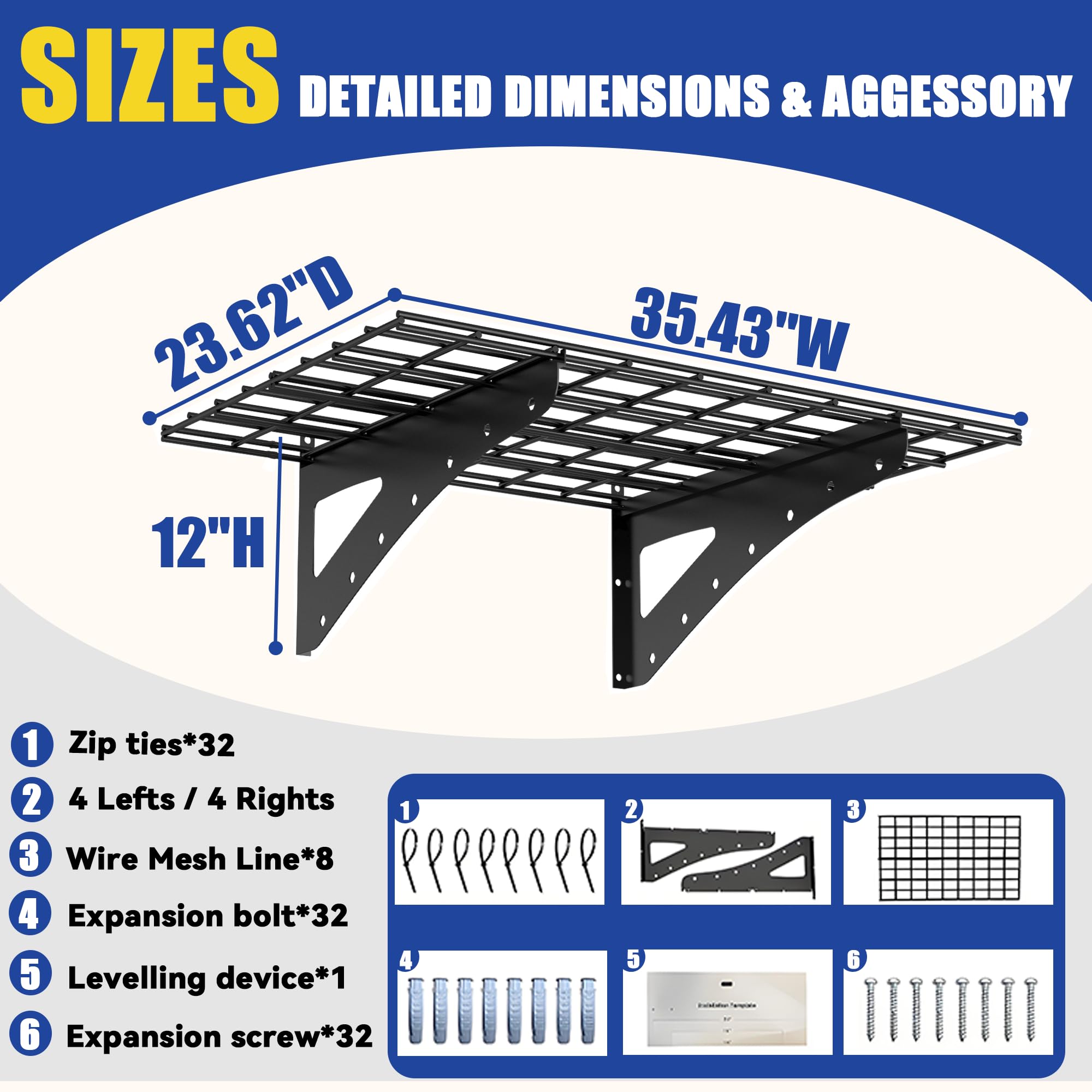 BEESTMUEBLE Garage Wall Shelves Heavy Duty 4 Pack 36