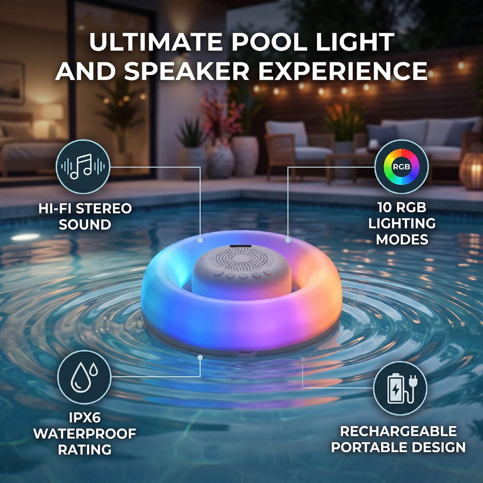 Altoparlante Galleggiante per Piscina con Luce RGB, Speaker