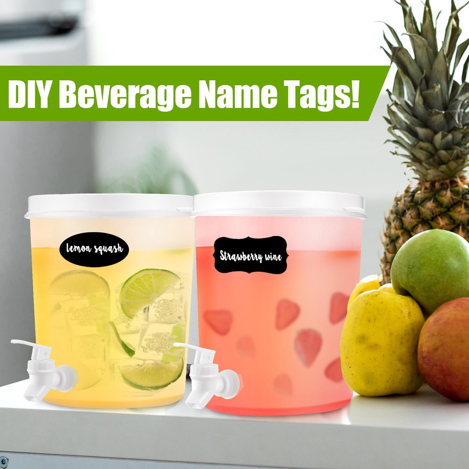 Zhehao 6 Pcs 1.32 Gallon Drink Dispenser for Parties Plastic Beverage Dispenser with Spigot Clear Round Drink Water Kettle Container with Pen and Sticker for Summer Party Fridge