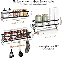 Vista 2 de 3 Pack Spice Rack Wall Mount With Paper Towel Holder and Hooks, Screw or Adhesive Hanging Spice Shelf,Space Saving Spice Organizer for Seasonings
