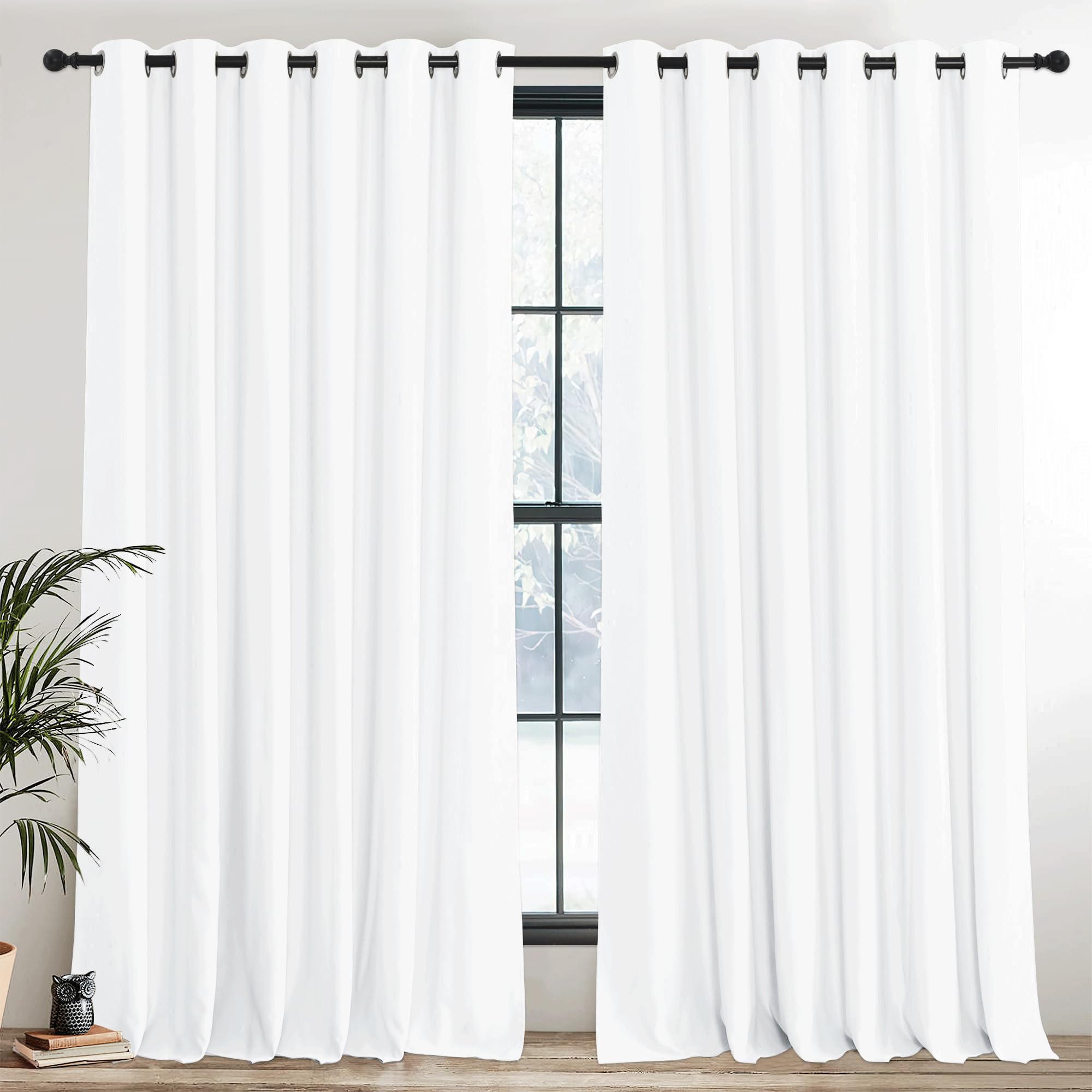 PONY DANCE Blackout Curtains - Window Decoration Draperies Opaque Thermal Insulation Eyelet Curtain Panels for Home Bedroom, 2 Panels,90x84 inch, White — image 1