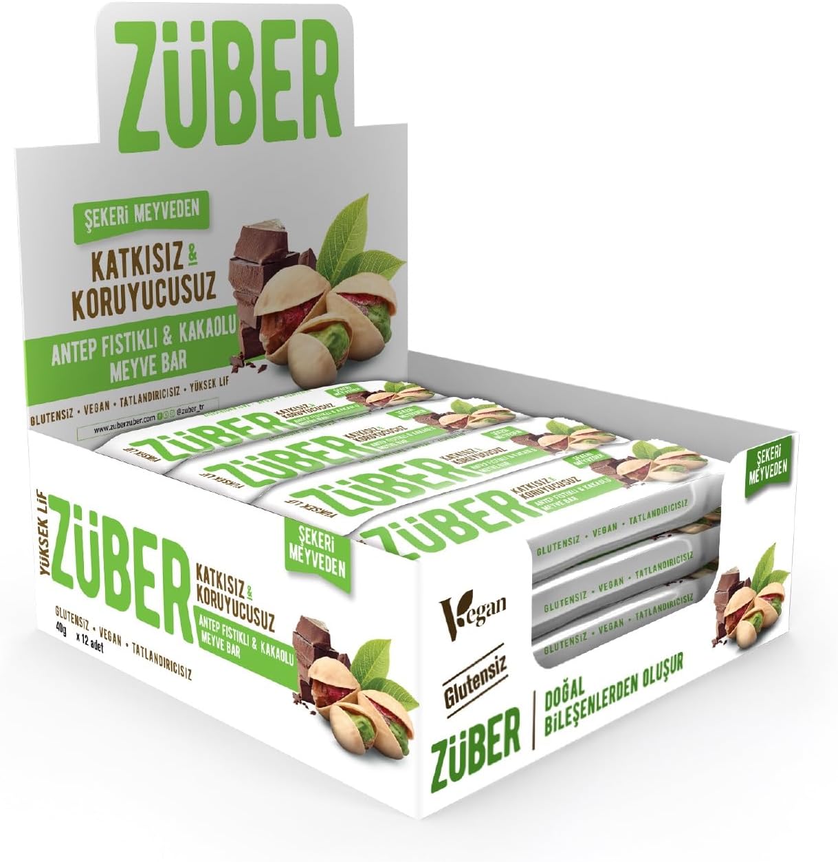 Züber Antep Fıstıklı, Kakaolu Meyveli Bar (12 x 40gr)