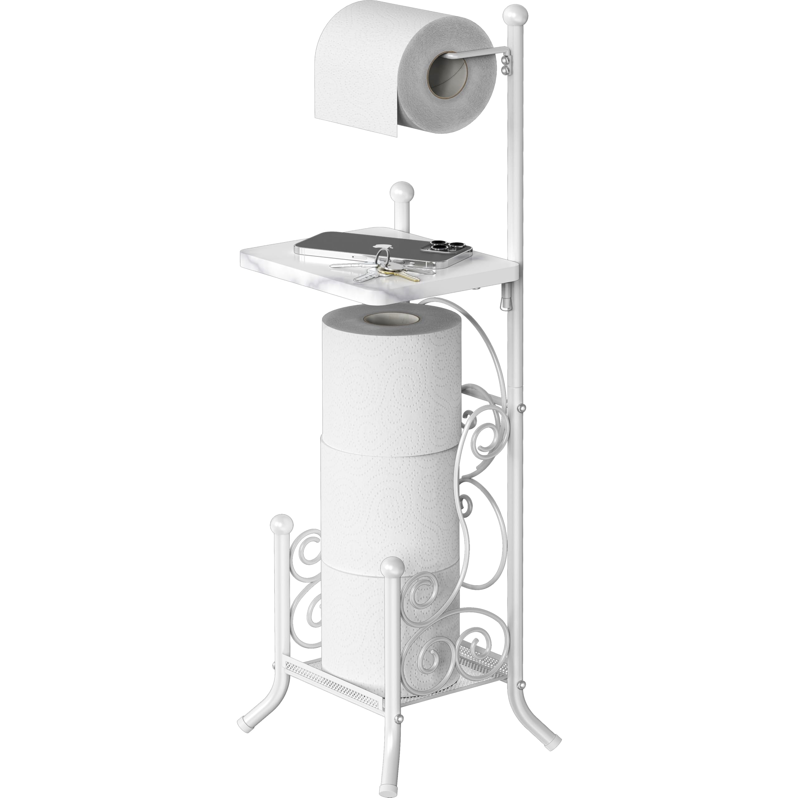 Eenvoudige Huishoudelijke Artikelen Bo-24B-W Simple Houseware English Style Toilet Tissue Roll Holder Stand With Shelf White