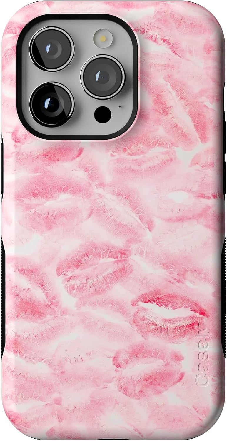 Casely iPhone 14 Pro Case | Sealed with a Kiss | Pink Lipstick | Compatible with MagSafe | Bold Protective Case Design