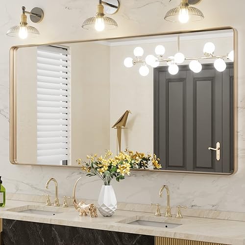 Miniatura 237 de LOAAO - Espejo de tocador para baño con marco de metal negro mate de 24 x 32 pulgadas para pared, rústico, rectangular, grande, redondeado