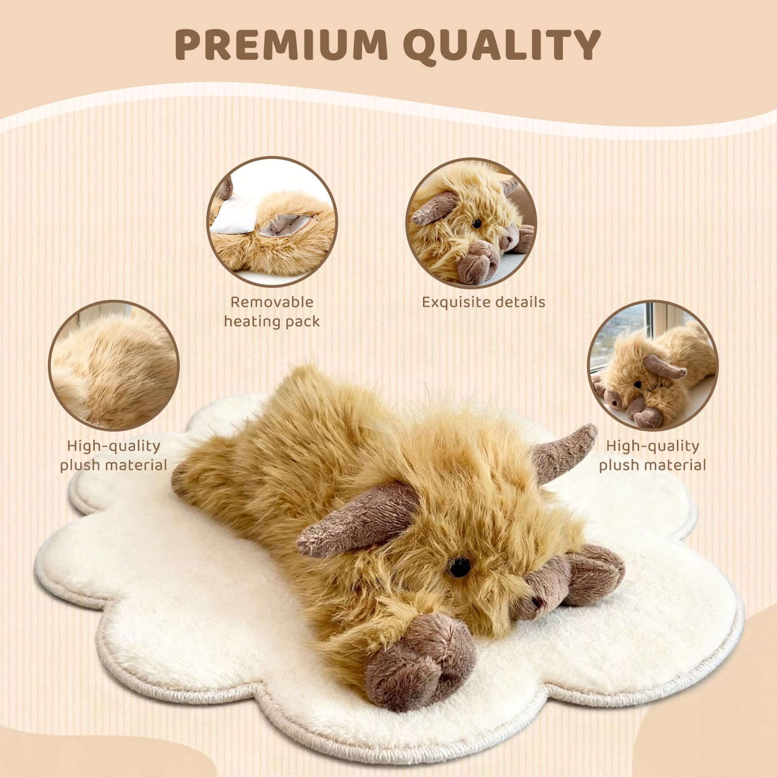 4 Pounds Highland Cow Weighted Stuffed Animals with Unscented Microwavable Heating Pad, for Adult - 5