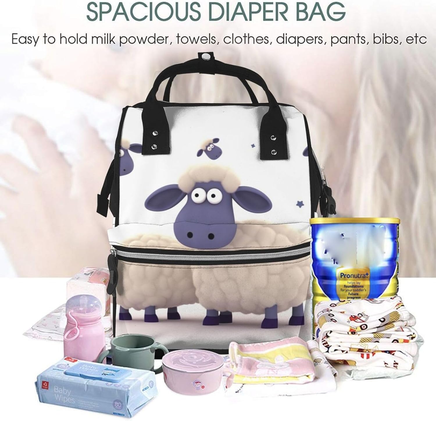 Sheep Diaper Bag Large Capacity Travel Backpack image 5
