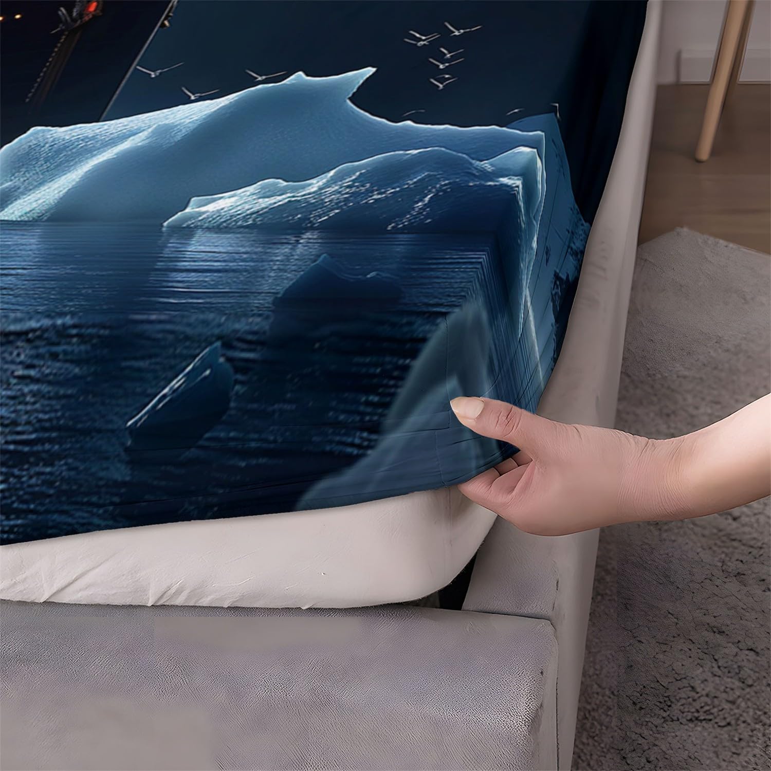 Lenzuolo con angoli stampato 3 pezziTitanic In The Dark NightNero160x200Microfibra - 30 cm di profondità Nessun restringimento e nessun pelucchi Lavabile in lavatrice Include 2 federe per cuscini