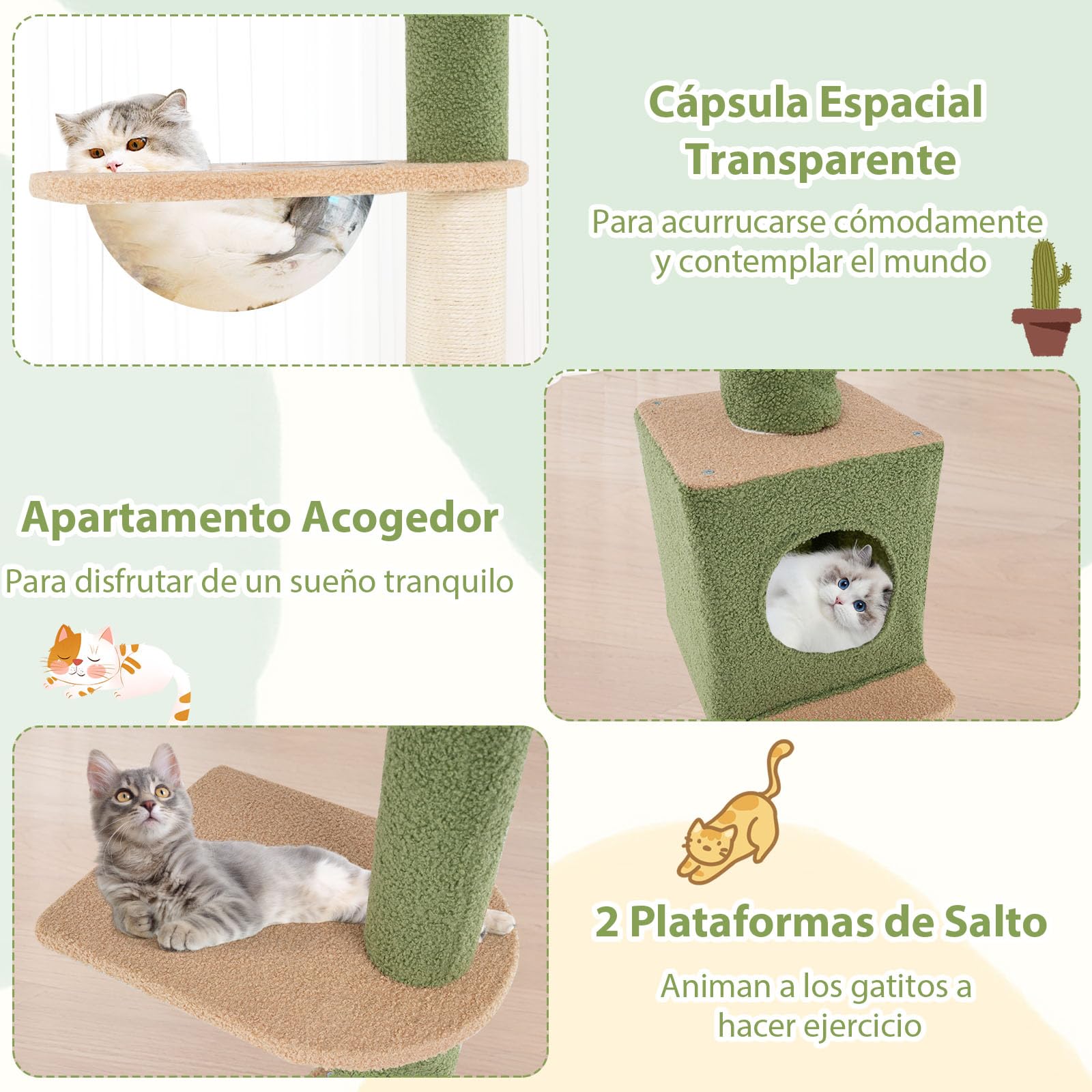 GOPLUS Árbol para Gatos de Piso a Techo, Torre para Gatos de 218-253 cm de Altura Ajustable con 2 Postes Adicionales, Postes Rascadores de Sisal, Centro de Juegos para Gatitos de 5 Niveles