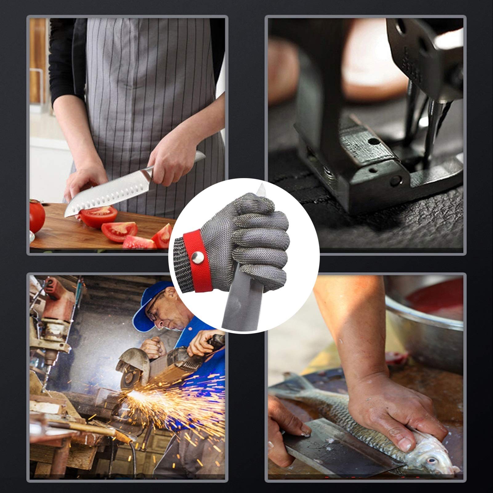 Guantes Anticortes, 2 Guantes anticorte de Acero Inoxidable 304L, de Seguridad para Cortar Carne, tallar Madera y Pescar, 6 tamaños