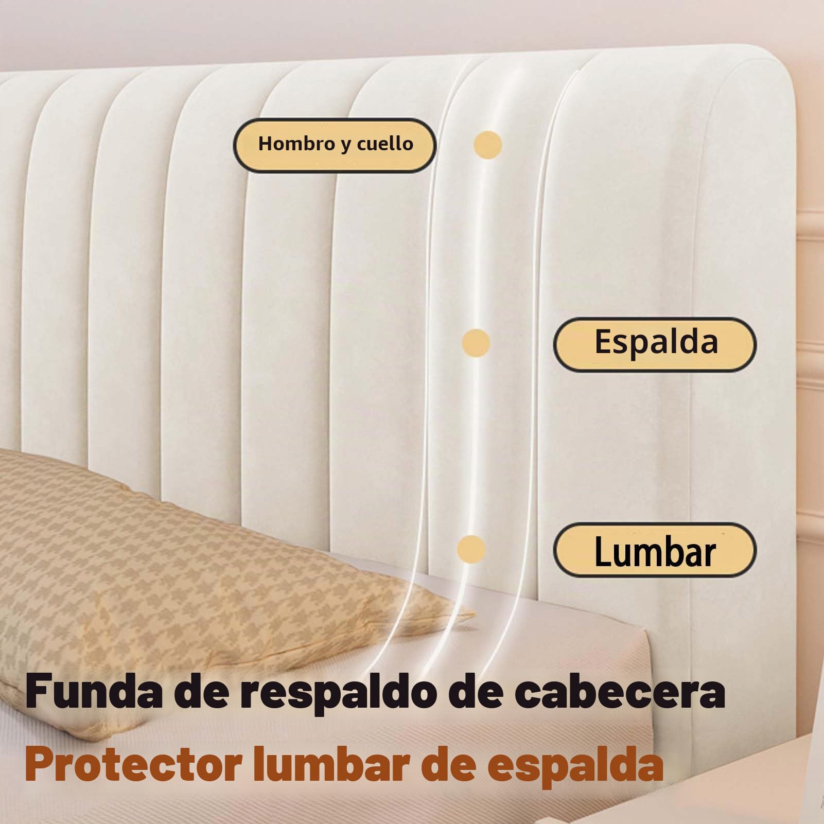 Funda De Cabecera EláStico, Fundas Cabeceros Cama, con Almohadilla de Relleno, Tamaño Queen Funda de Cabecero para Individual Doble (150cm,Beige)