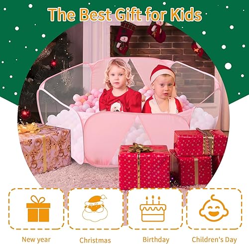 Miniatura 5 de GOGOSO Piscina de bolas desplegable para niños, color rosa, grande, para niños, tienda de campaña plegable para niños pequeños, para gatear, valla