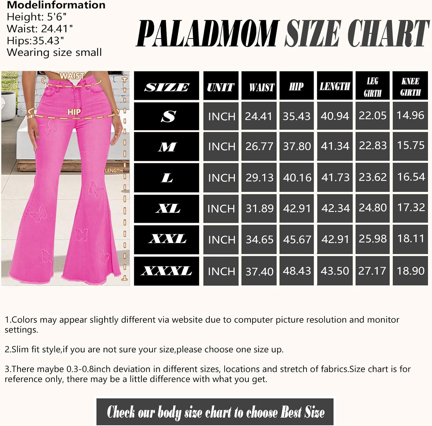 Women's Butterfly Bell Bottom Jeans Elastic High Waisted Embroidered Classic Flareed Jeans Raw Hem Denim Pants with Pocket - Image 4