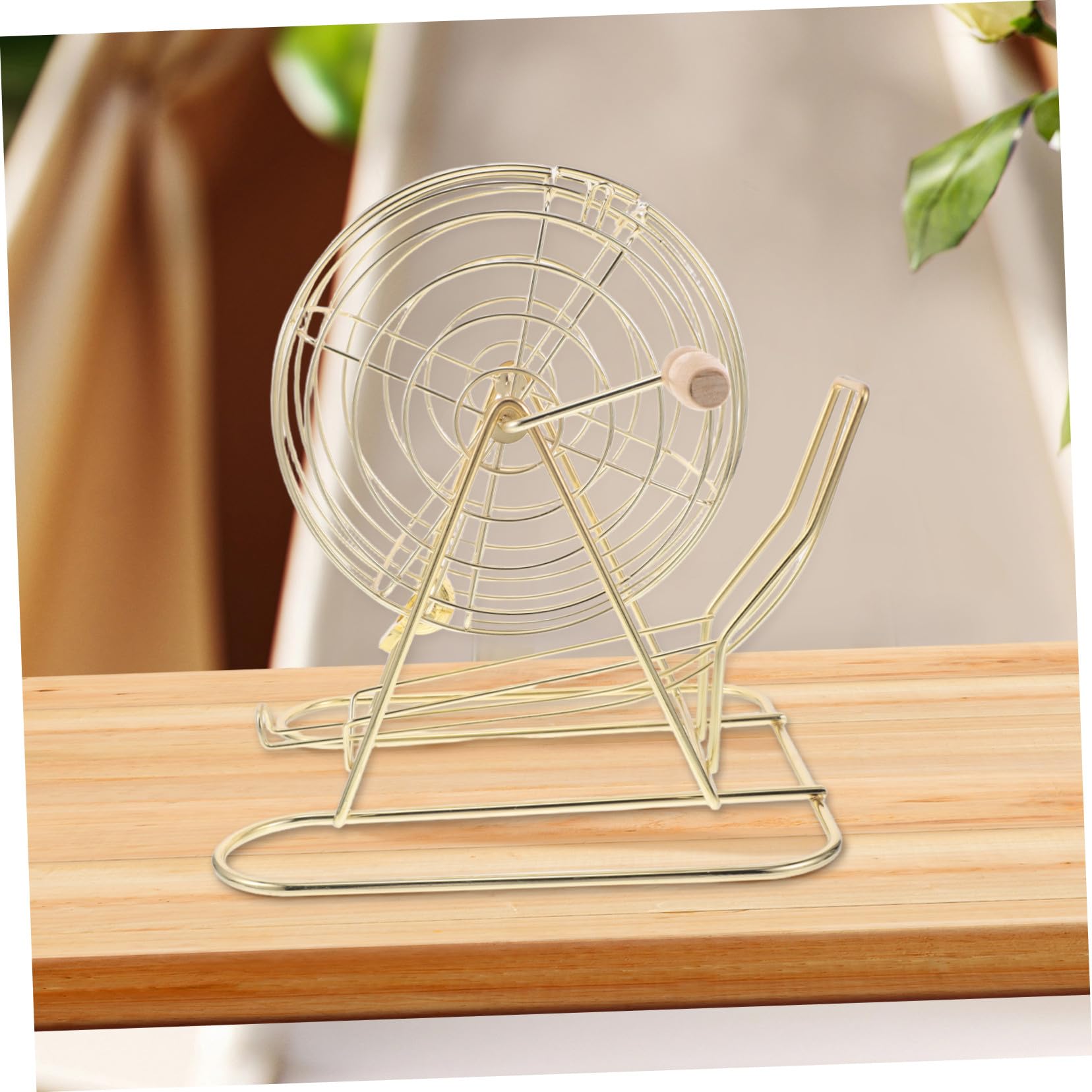 Jaula de Bingo de Mesa de Hierro y Madera, Dorada, para Niños