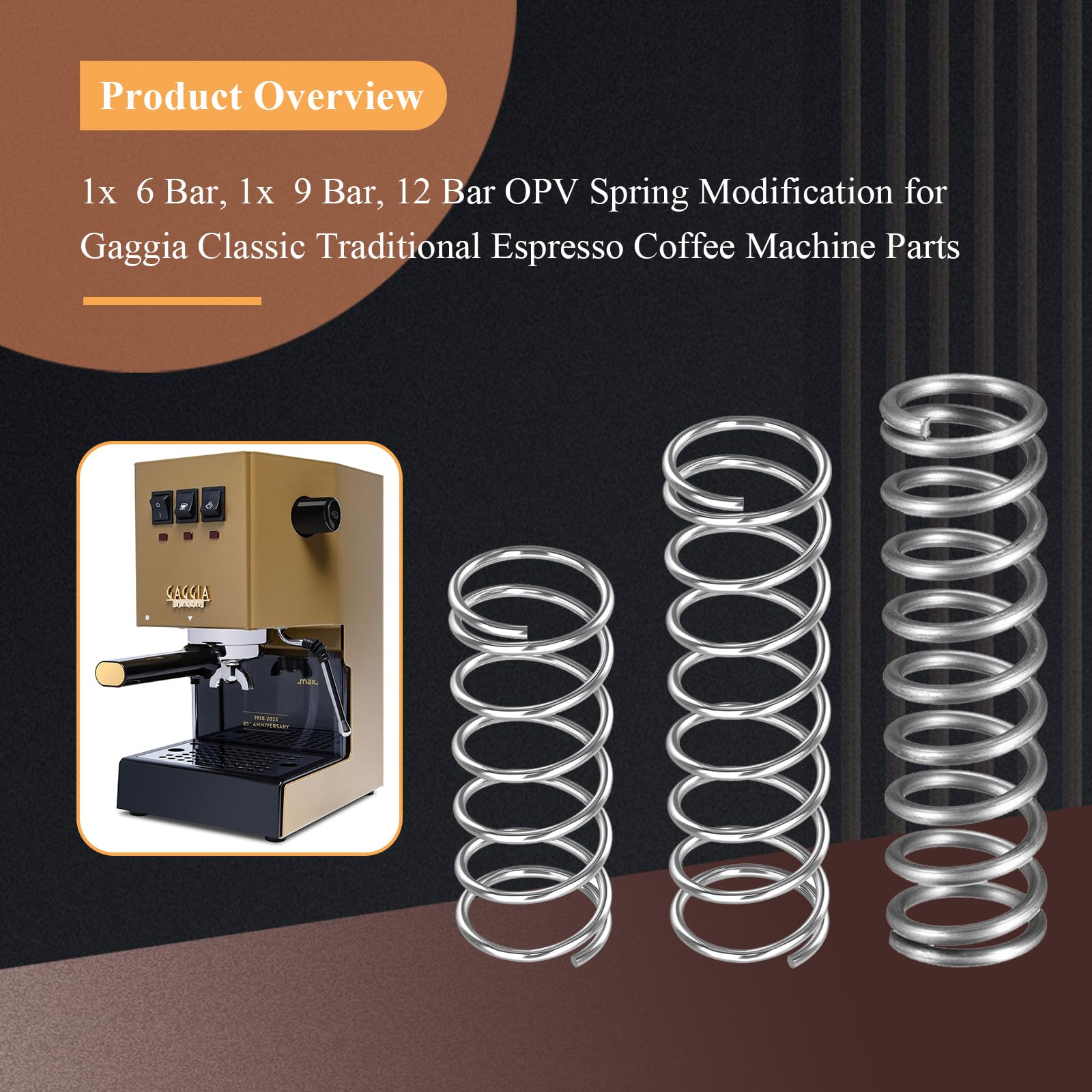 Lot De 3 Ressorts OPV Pour Gaggia Classic - 6,5, 8 Et 9 Bars - Modification Pression Machine à Expresso