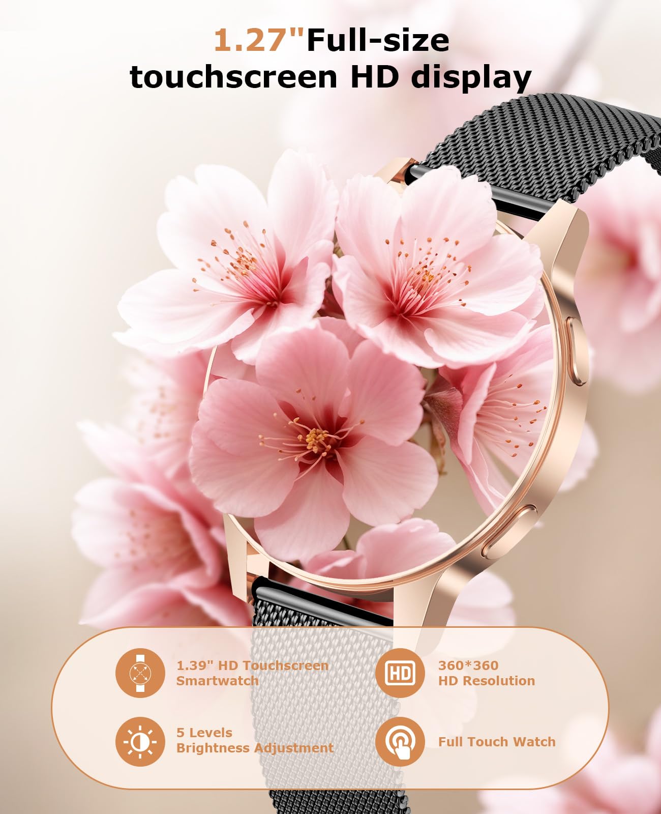 2025 Montre Connectée Femme avec SIRI/ET/HR, 1.27" TFT Smartwatch avec Appel Bluetooth Cardiofréquencemètre 120+ Modes Sport Montre IP68 Fitness Podomètre pour Android iOS (Or Noir)