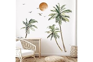 Wondever Tropical Tree Wall Stickers, Boho Palm Tree Sunset Peel and Stick...
