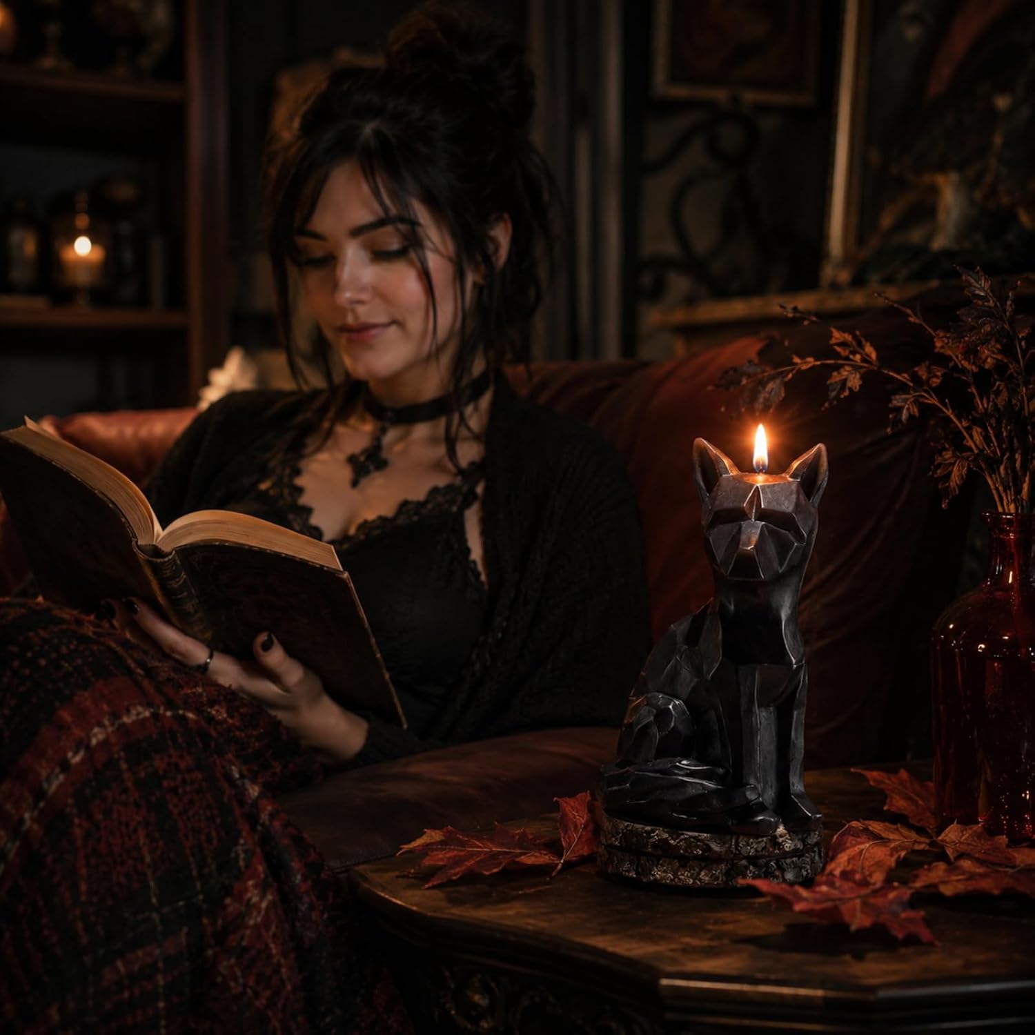 Geometric Fox Candle - Spooky Unique Gift for Animal Lovers - Goth, Gothic Skeleton Candle 7" H - Burns for 5 5 Hours - Candles, Party Gifts, Birthday Gifts