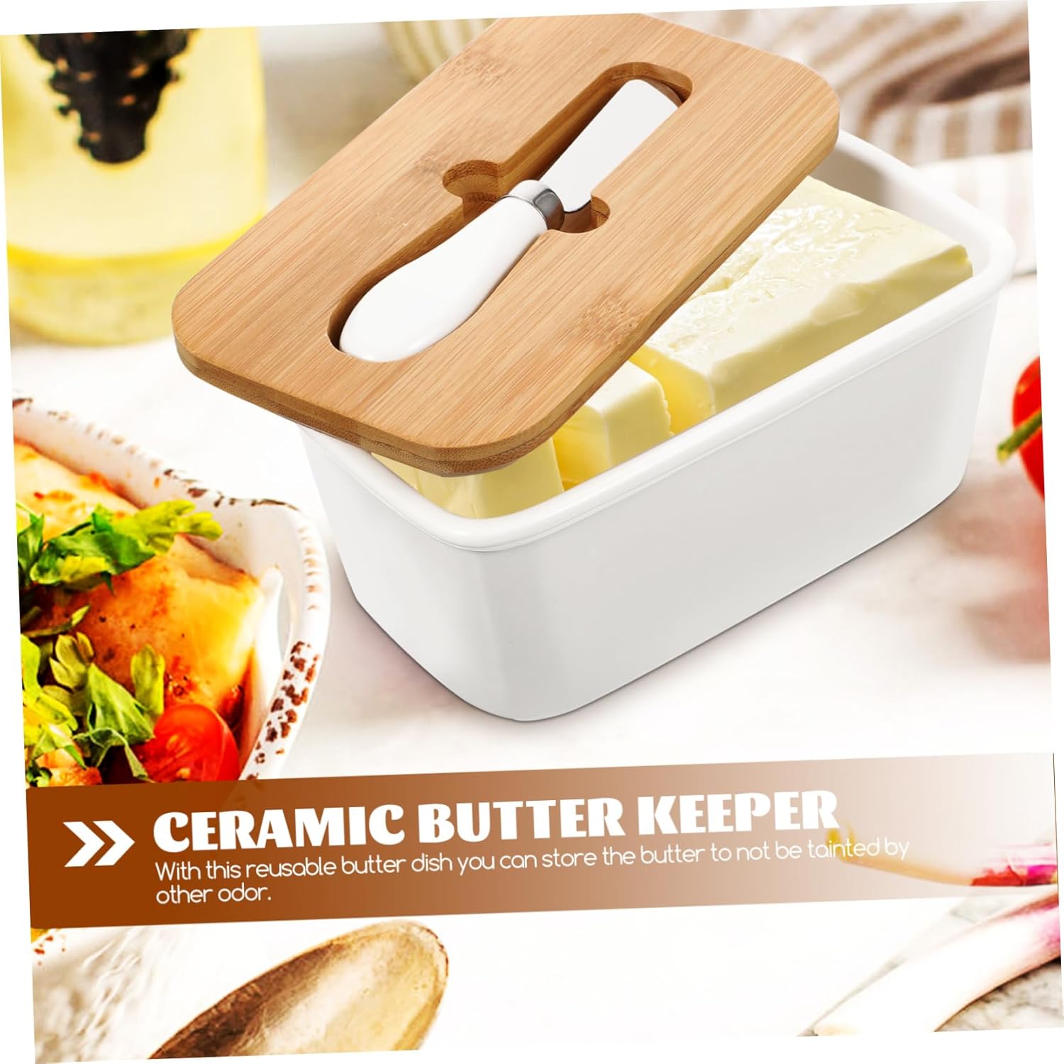 Ceramic Butter Dish with Lid and Cutter Airtight Butter Storage Box for Refrigerator Freshness Keeper and Cheese for Kitchen and Dining