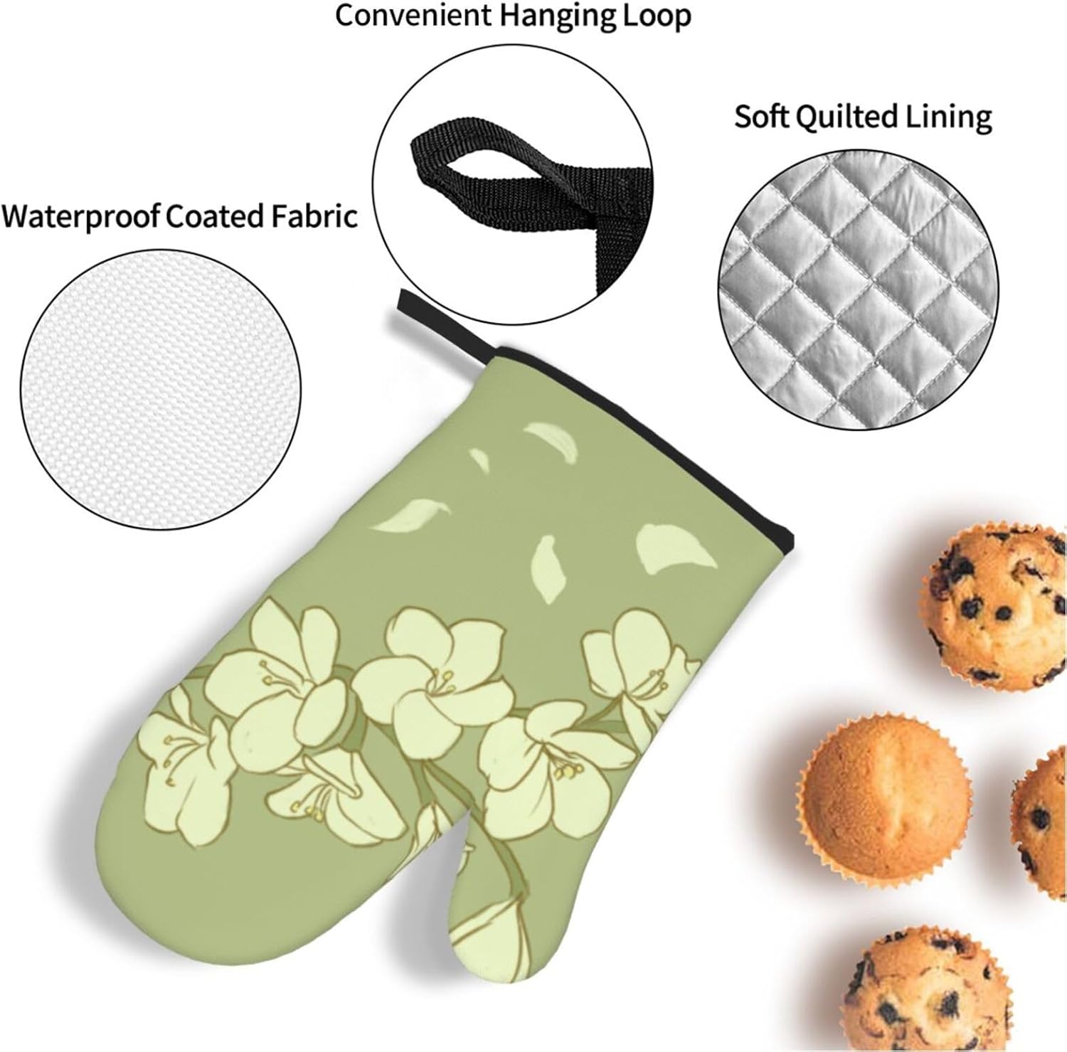 Cartoon Begonia Oven gloves and heat-resistant mat 4-piece set. Suitable for grilling, microwave oven frying, and baking