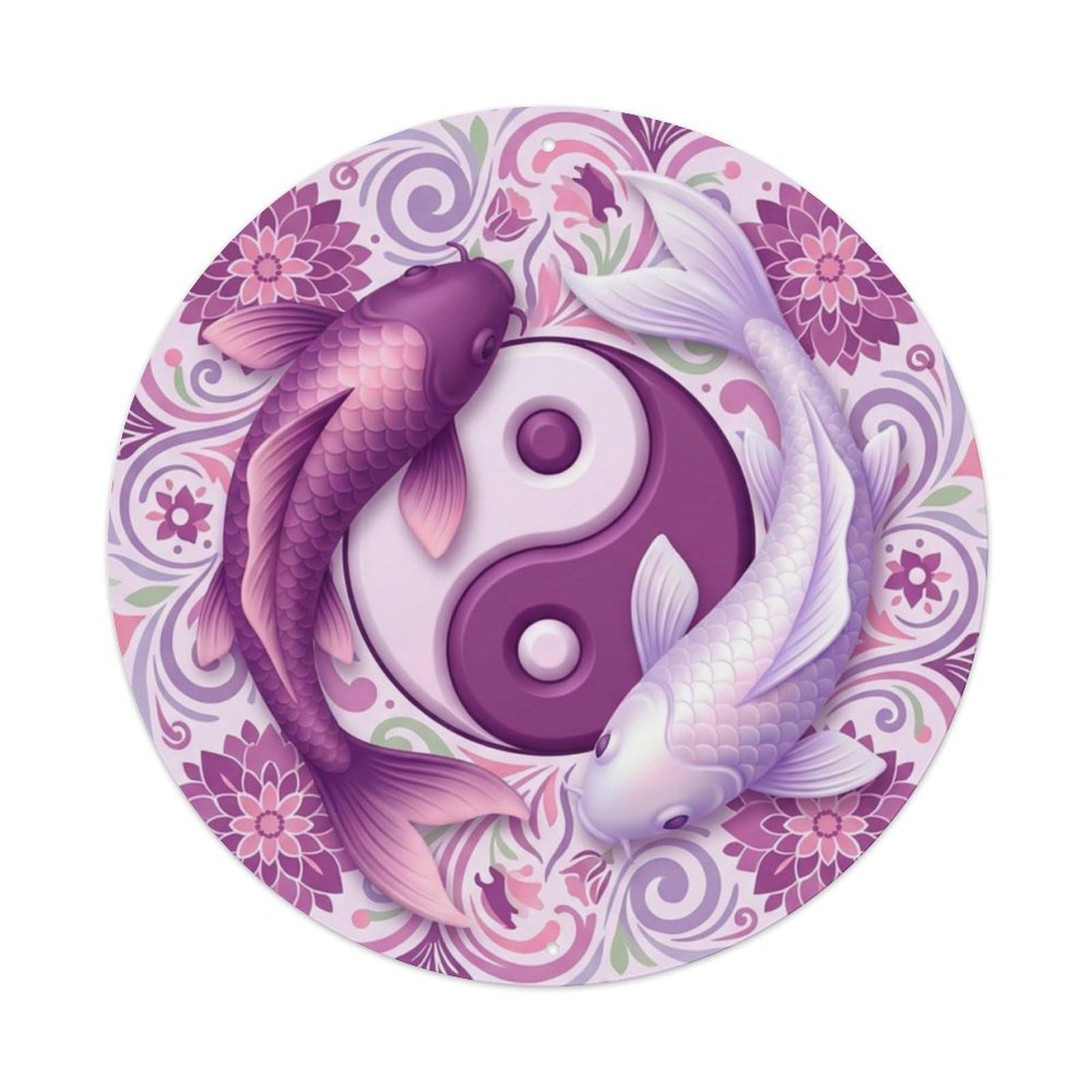 Tgrcjimh Style Metal Tin Sign Tai Chi Koi Fish Dahlia Purple Pink Flower Garden Bloom