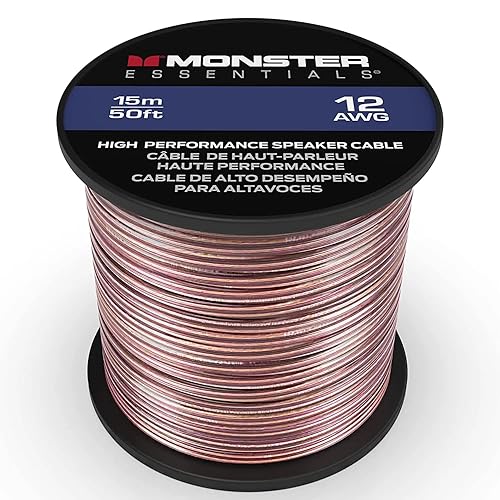 Monster XP Cable de altavoz de aluminio revestido de cobre (CCA) Cable de calibre 12, carrete de 50 pies, ideal para cables de cine en casa y cable