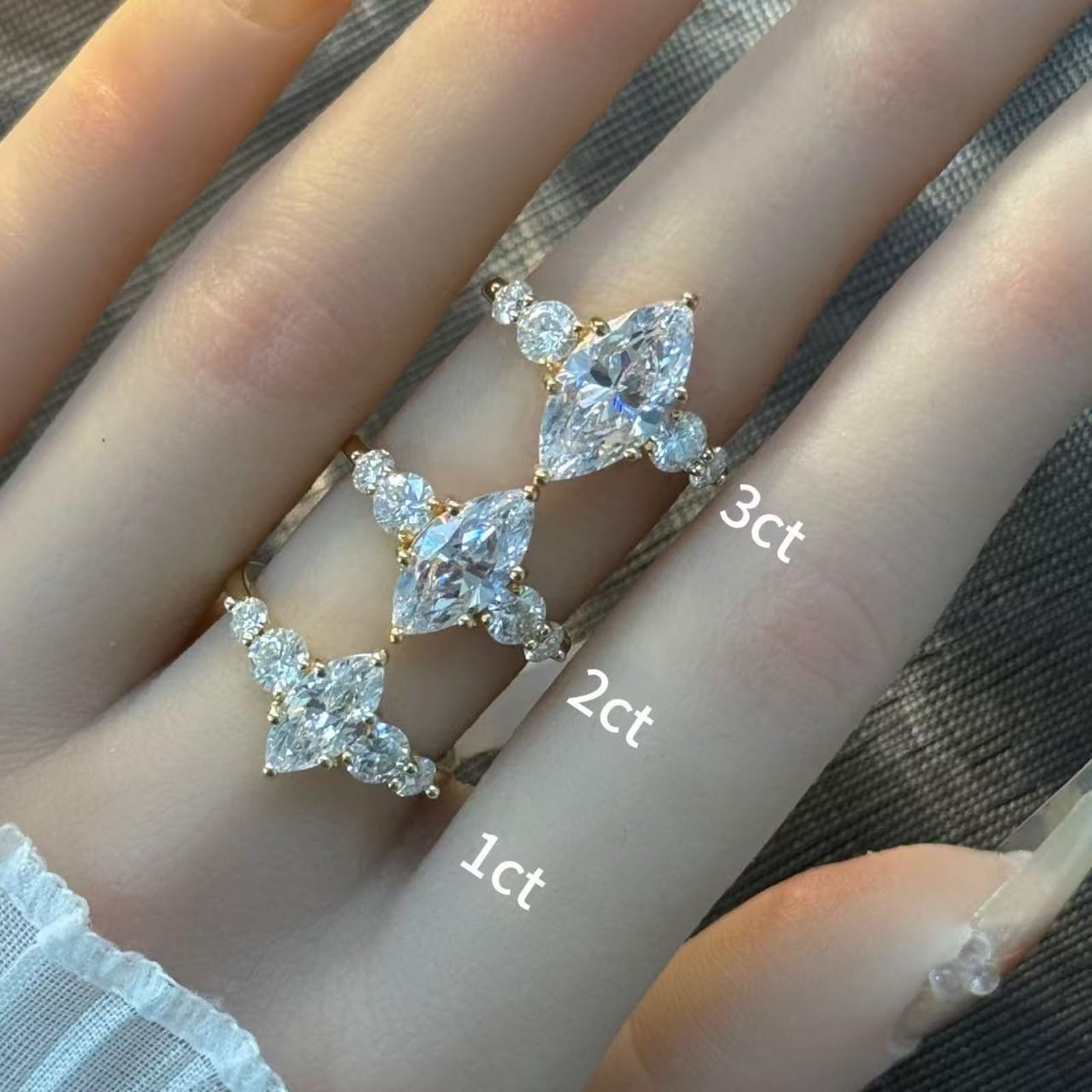 Obrączki ślubne złote damskie moissanit, 1 ct, oprawa 6-rapowa, szlif markizowy, 18K (750) żółte złoto – 1 ct obrączki ślubne, rozmiar damski 63 (20,1)